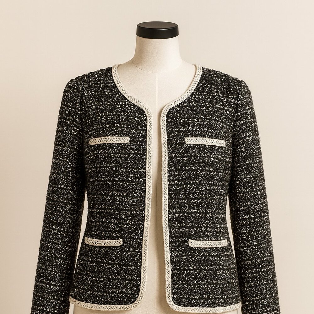Cynthia Rowley Women’s Speckled Knit Sweater – Black & White – Size XL